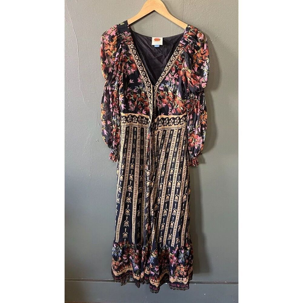 Anthropologie Farm Rio Womens Multicolor Floral Side Slit Maxi Dress Size XS